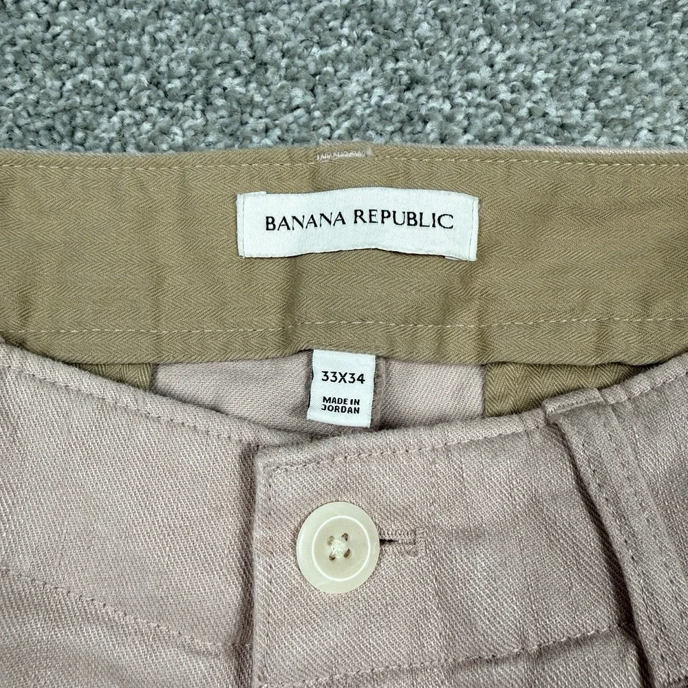 Banana Republic Slim Chino Pants Men 33x34 Faded Pink Linen Cotton Stretch NWT